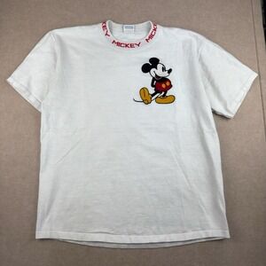 Vintage Disney Mickey‎ Mouse Shirt L Off White Red USA Made Single Stitch Rare